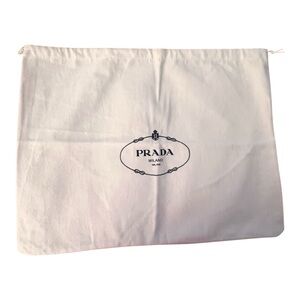 Prada Milano EUC Coton Drawstring Dust Bag in white with the Prada Milano logo